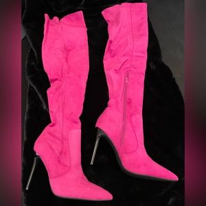 Rita Ora Let You Love Me thigh high pink boots